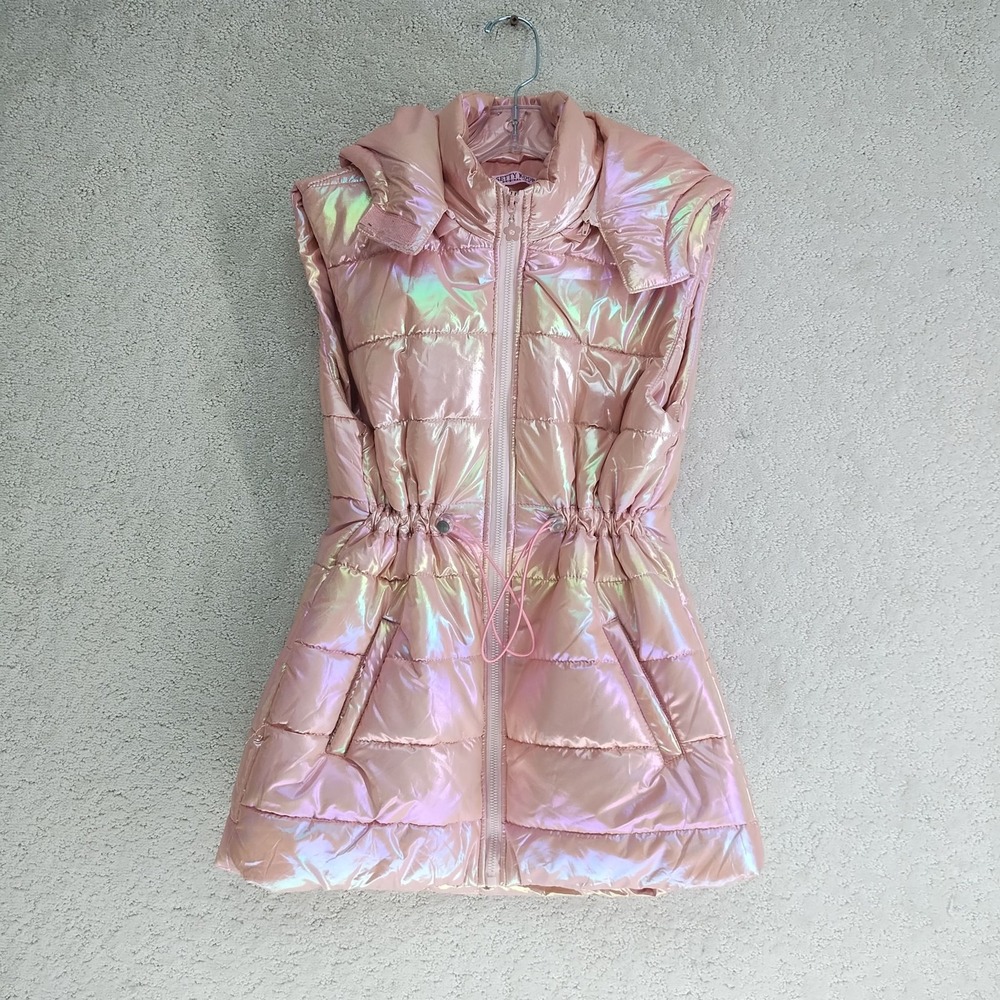 Setty Koop Girls 16 Pink Iridescent Hooded Puffer Vest Quilted